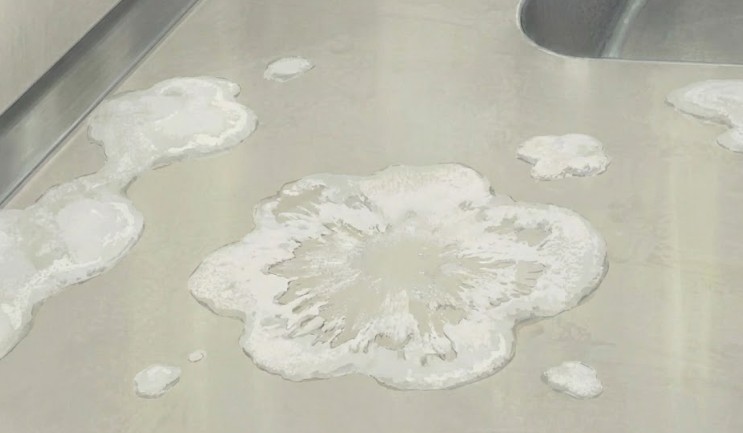 水分蒸発で再結晶化したクエン酸の残留物