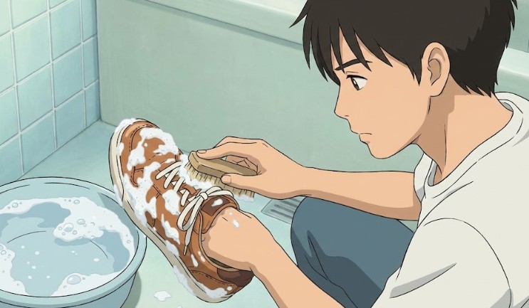 合皮やレザーのスニーカーを泡で洗浄する