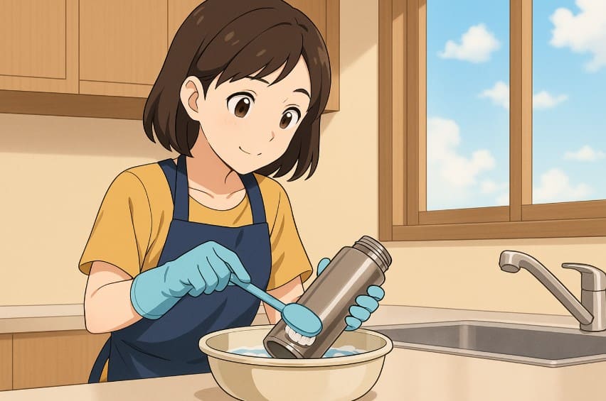 安全な水筒の洗い方：茶渋