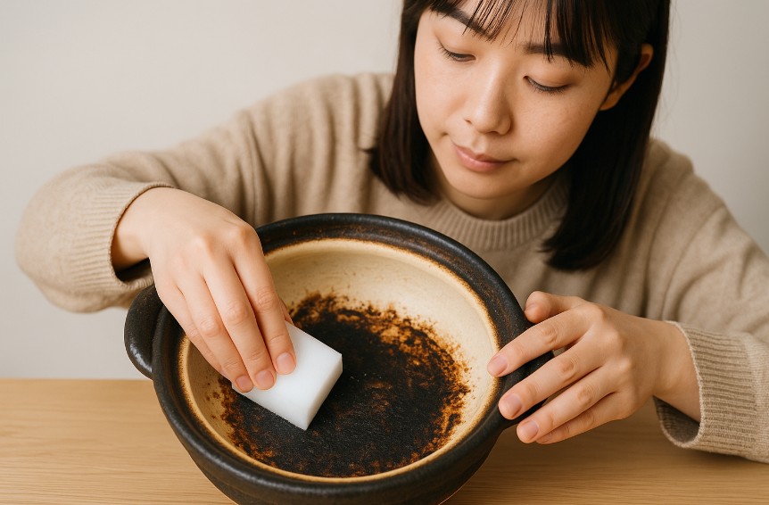 メラミンスポンジで焦げを落とす方法