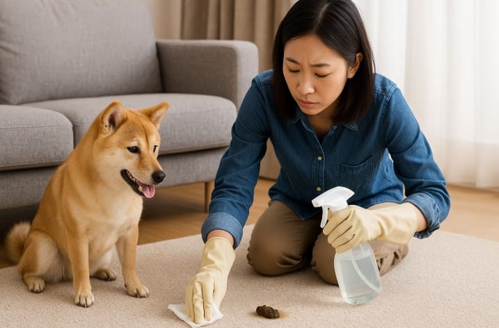 カーペットに付いた犬のうんちの汚れを落とす