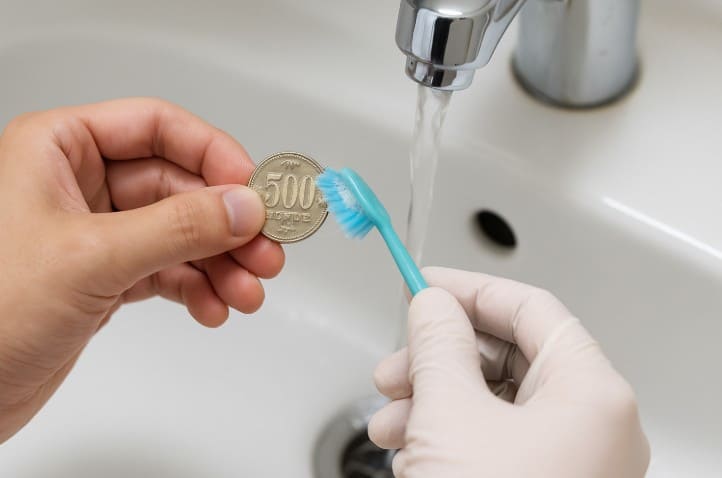 500円硬貨をピカピカにする洗浄方法