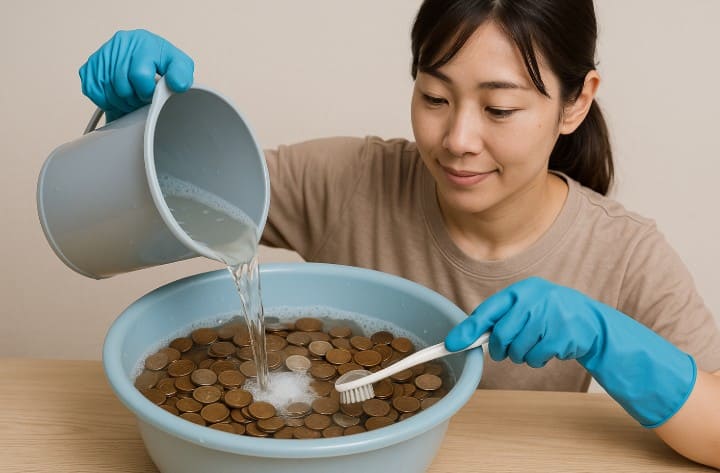 大量の硬貨を洗浄する方法
