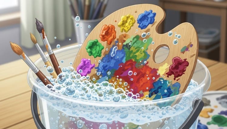 オキシクリーンで絵の具パレットも綺麗に